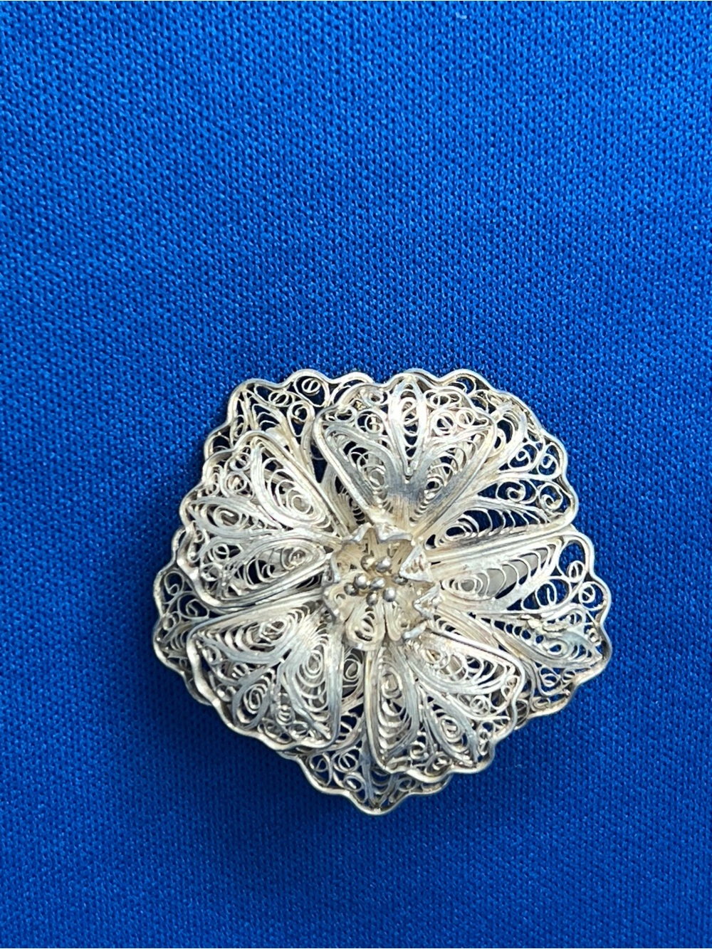 Intricate Vintage Sterling Silver Filigree Flower Brooch